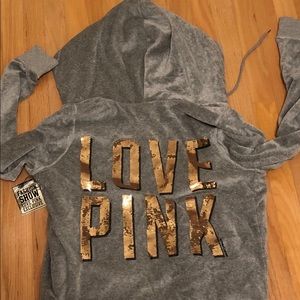 Gray Victoria’s Secret Pink Velour Hoodie in Large